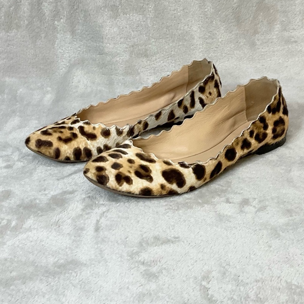 Chloe Calf Hair Scalloped Leopard Flats Womens EU 36 / US 6 - Picture 4 of 9